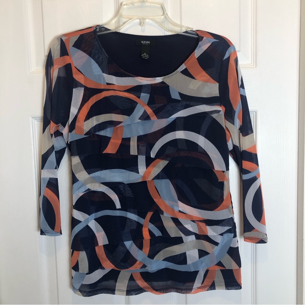 Alfani Petite Lined Ruffles Front Pullover Blouse. Size PL